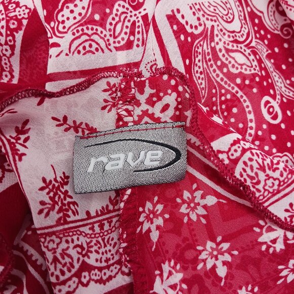 RAVE Y2K Red White Bandana Print Asymmetrical Hem Sheer Top - Picture 4 of 12